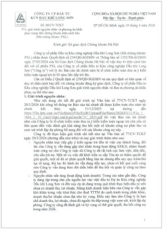 Công ty Cổ phần Đầu tư Khu công nghiệp Dầu khí Long Sơn (Mã chứng khoán PXL) giải trình và Phương án khắc phục diện cảnh báo
