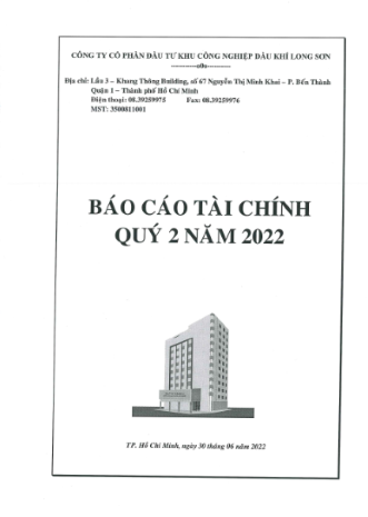 Công ty CP Đầu tư KCN Dầu khí Long Sơn (Mã chứng khoán PXL) công bố thông tin BCTC Quý 2 Năm 2022.