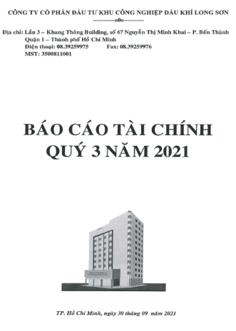 Công ty CP Đầu tư KCN Dầu khí Long Sơn (Mã chứng khoán PXL) gửi CBTT về BCTC Quý 3 Năm 2021.