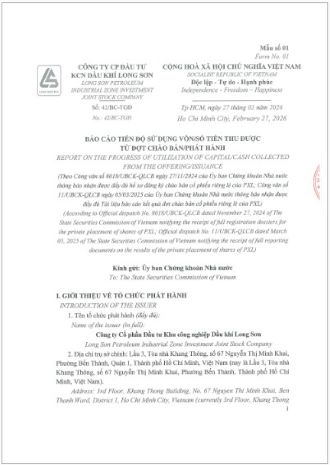 REPORT ON THE PROGRESS OF UTILIZATION OF CAPITAL/CASH COLLECTED FROM THE OFFERING/ISSUANCE