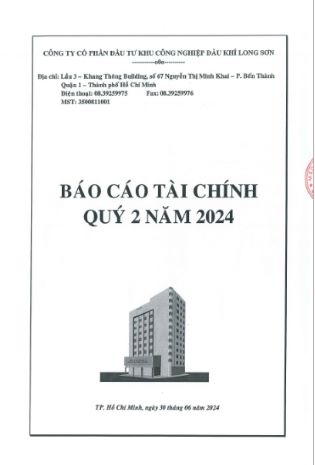 Công ty Cổ phần Đầu tư Khu công nghiệp Dầu khí Long Sơn (Mã chứng khoán PXL) công bố thông tin Báo cáo Tài chính Quý 2 Năm 2024.